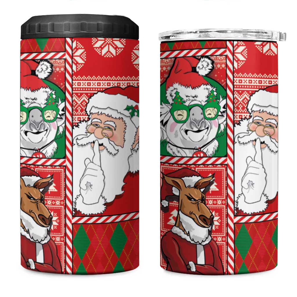 Australian Christmas 4 in 1 Can Cooler Tumbler - Santa Koala Kangaroo and Holiday Cheer - Wonder Print Shop