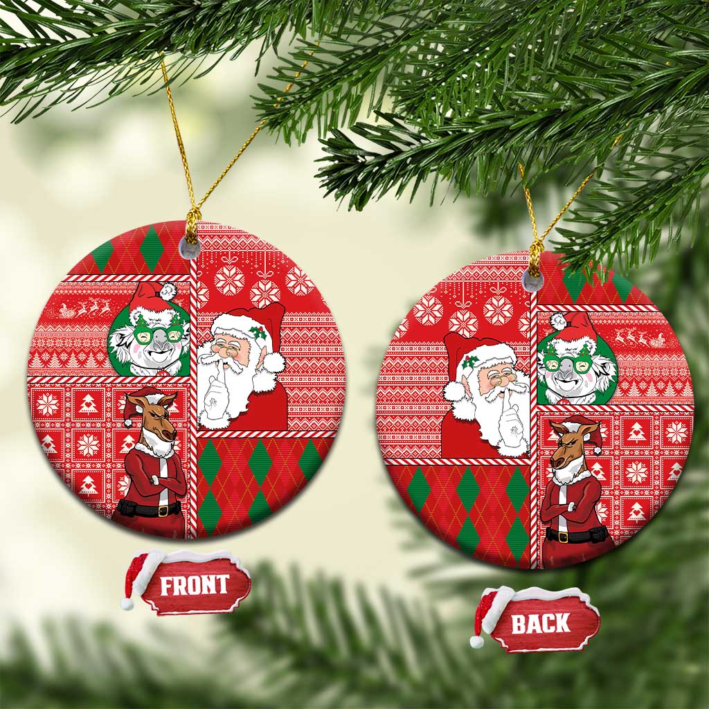 Australian Christmas Ceramic Ornament - Santa Koala Kangaroo and Holiday Cheer - Wonder Print Shop