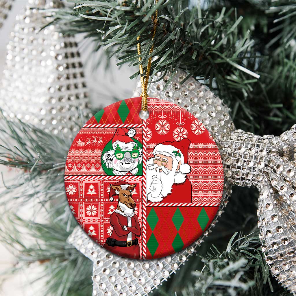 Australian Christmas Ceramic Ornament - Santa Koala Kangaroo and Holiday Cheer - Wonder Print Shop