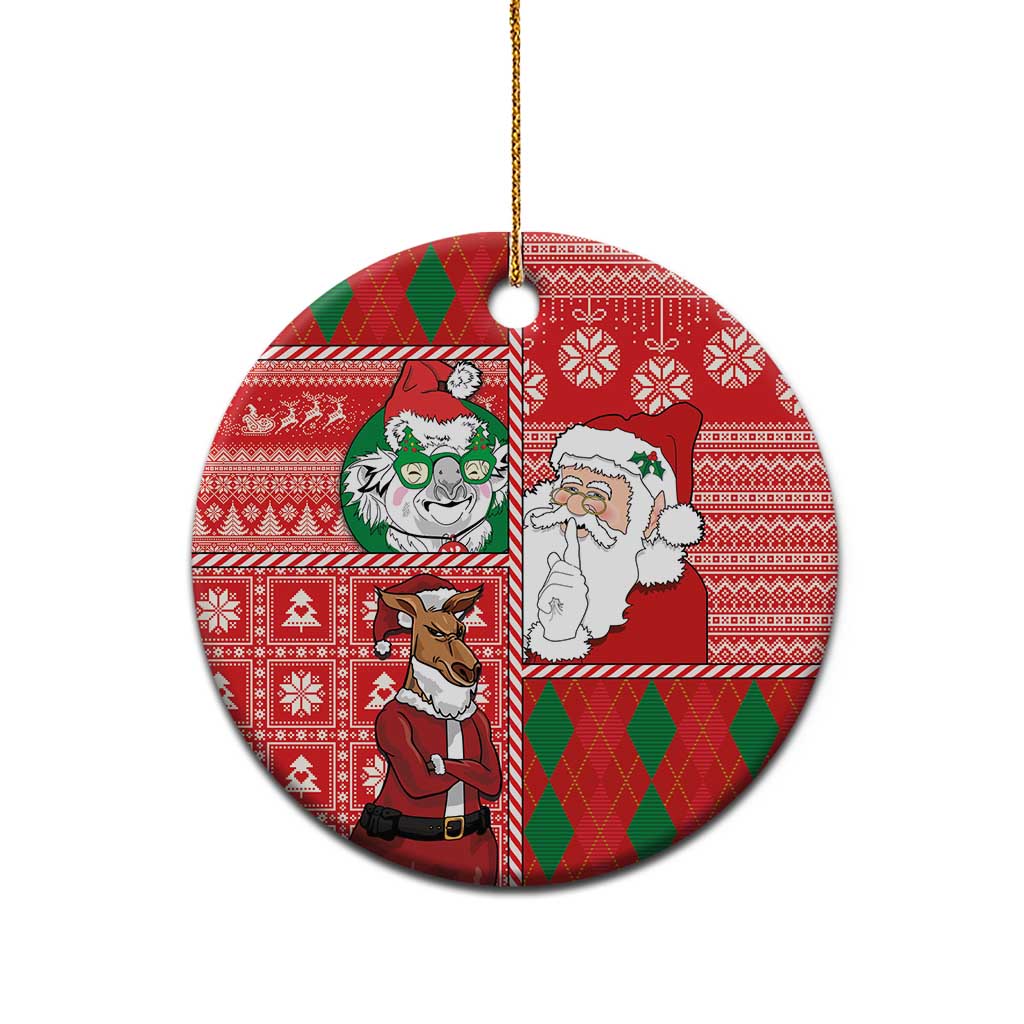 Australian Christmas Ceramic Ornament - Santa Koala Kangaroo and Holiday Cheer - Wonder Print Shop