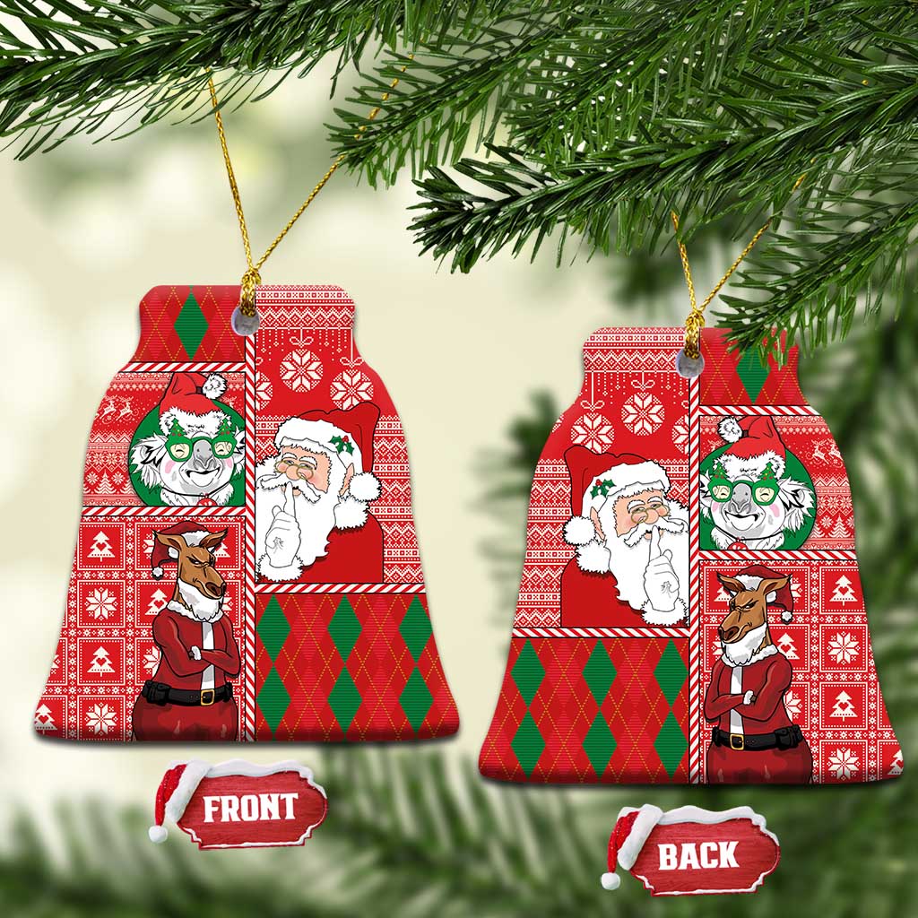 Australian Christmas Ceramic Ornament - Santa Koala Kangaroo and Holiday Cheer - Wonder Print Shop