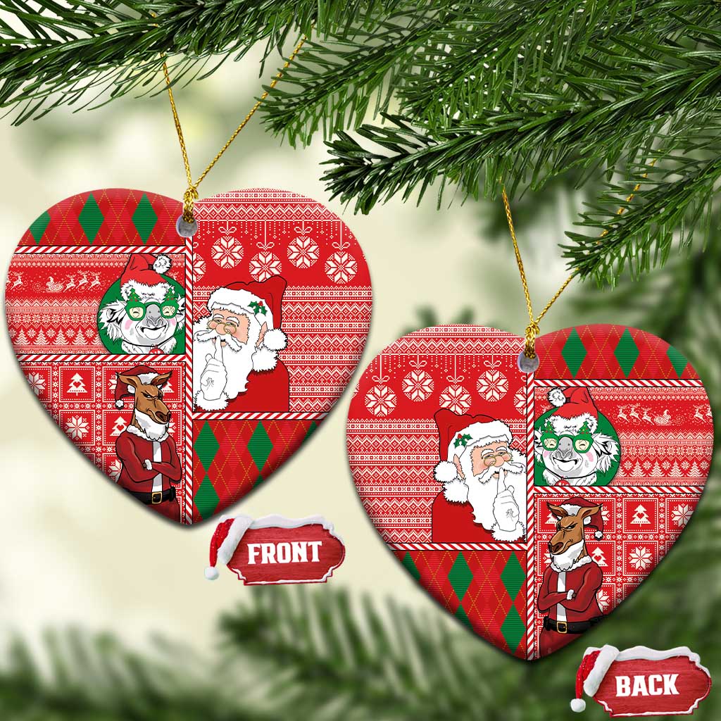 Australian Christmas Ceramic Ornament - Santa Koala Kangaroo and Holiday Cheer - Wonder Print Shop