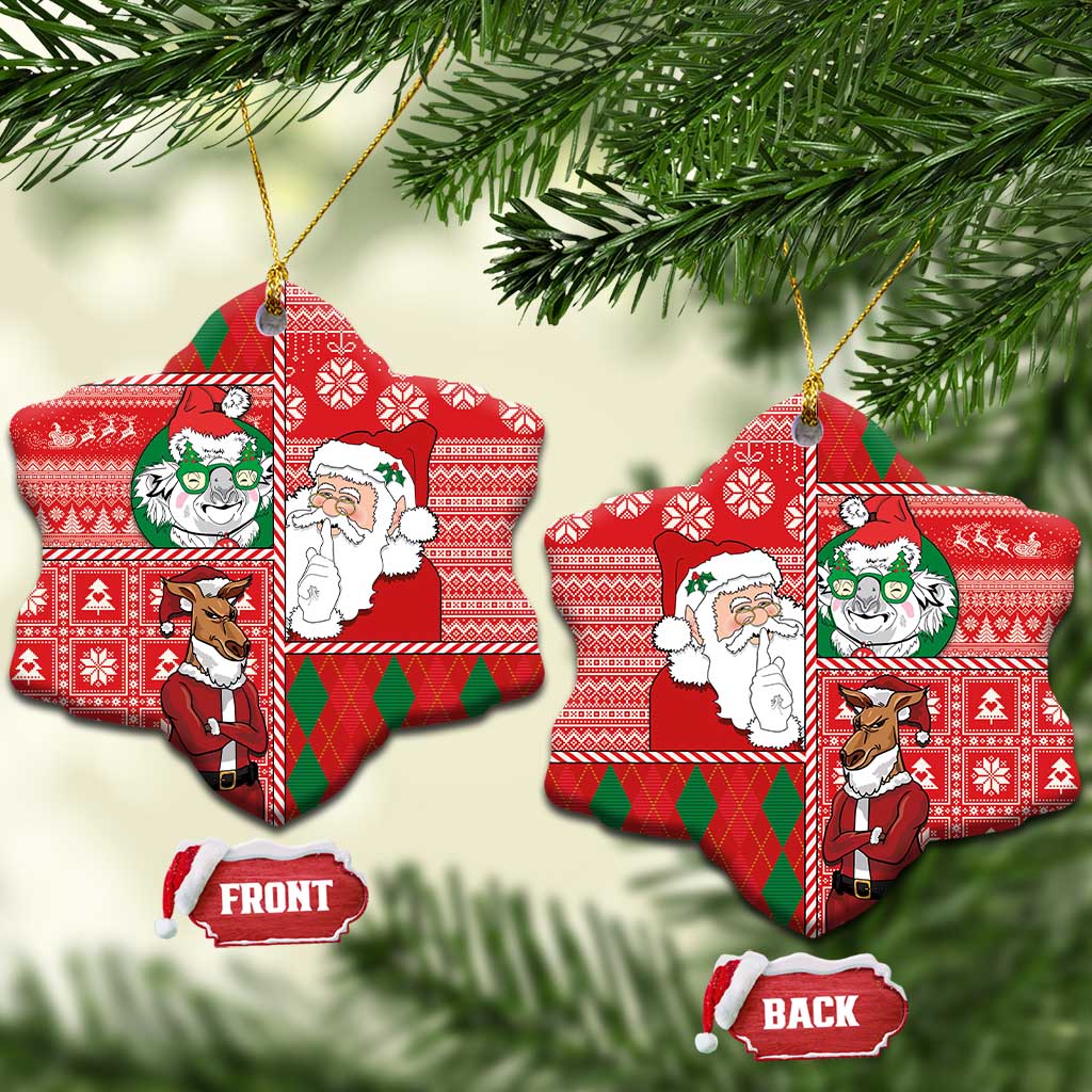 Australian Christmas Ceramic Ornament - Santa Koala Kangaroo and Holiday Cheer - Wonder Print Shop