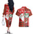 Australian Christmas Couples Matching Off The Shoulder Long Sleeve Dress and Hawaiian Shirt - Santa Koala Kangaroo and Holiday Cheer - Wonder Print Shop