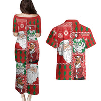 Australian Christmas Couples Matching Puletasi and Hawaiian Shirt - Santa Koala Kangaroo and Holiday Cheer - Wonder Print Shop