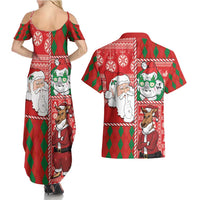 Australian Christmas Couples Matching Summer Maxi Dress and Hawaiian Shirt - Santa Koala Kangaroo and Holiday Cheer - Wonder Print Shop