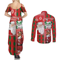 Australian Christmas Couples Matching Summer Maxi Dress and Long Sleeve Button Shirt - Santa Koala Kangaroo and Holiday Cheer - Wonder Print Shop