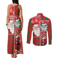 Australian Christmas Couples Matching Tank Maxi Dress and Long Sleeve Button Shirt - Santa Koala Kangaroo and Holiday Cheer - Wonder Print Shop
