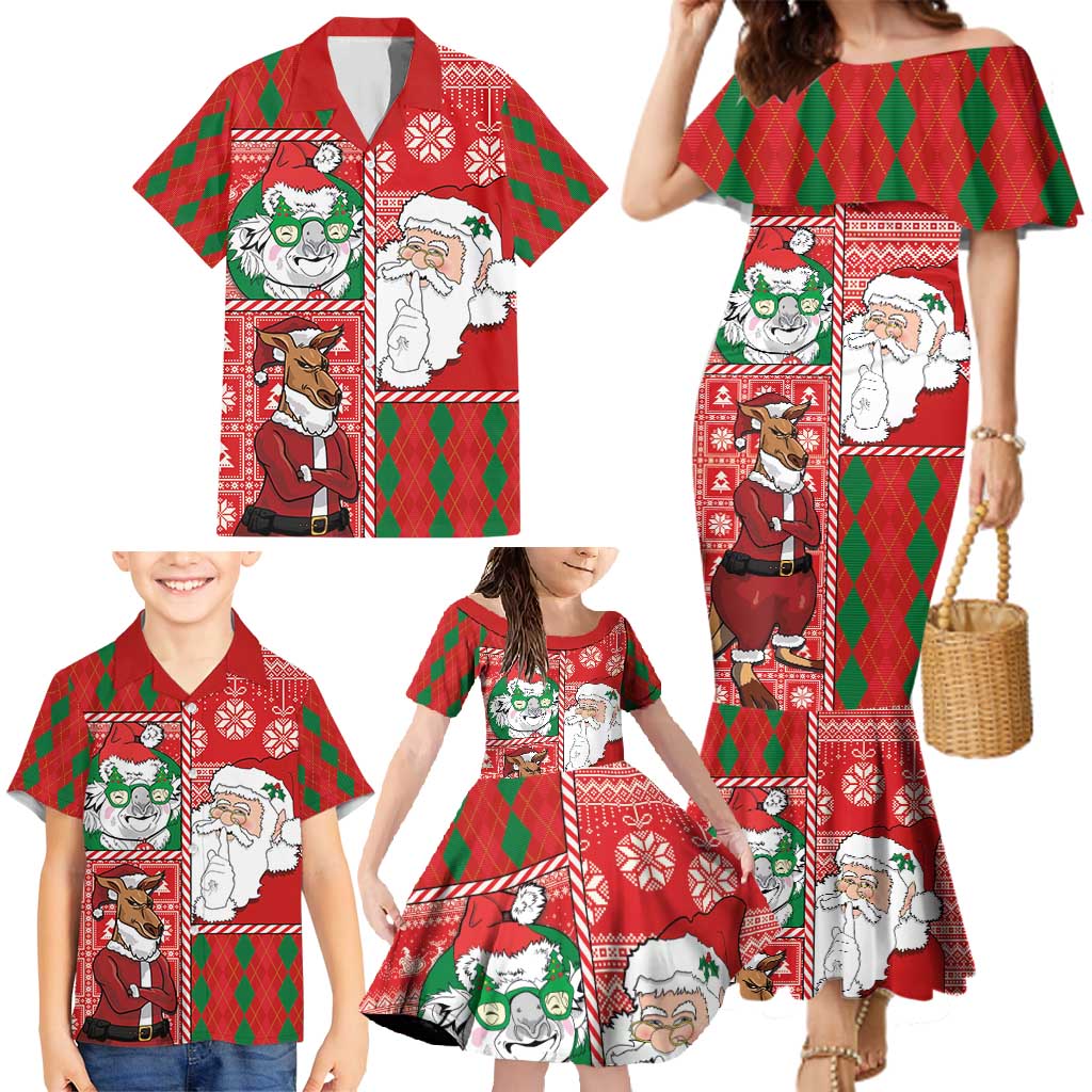 Australian Christmas Family Matching Mermaid Dress and Hawaiian Shirt - Santa Koala Kangaroo and Holiday Cheer - Wonder Print Shop