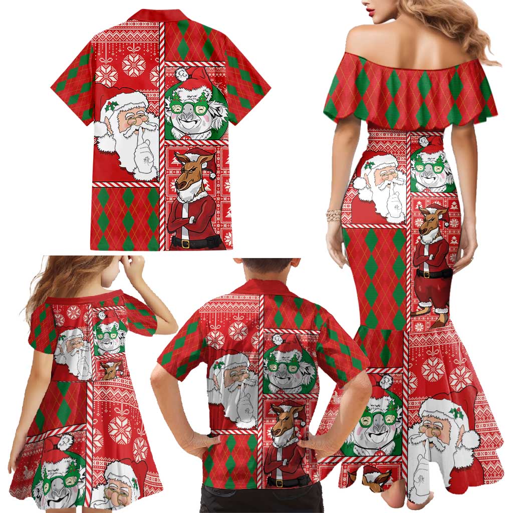 Australian Christmas Family Matching Mermaid Dress and Hawaiian Shirt - Santa Koala Kangaroo and Holiday Cheer - Wonder Print Shop