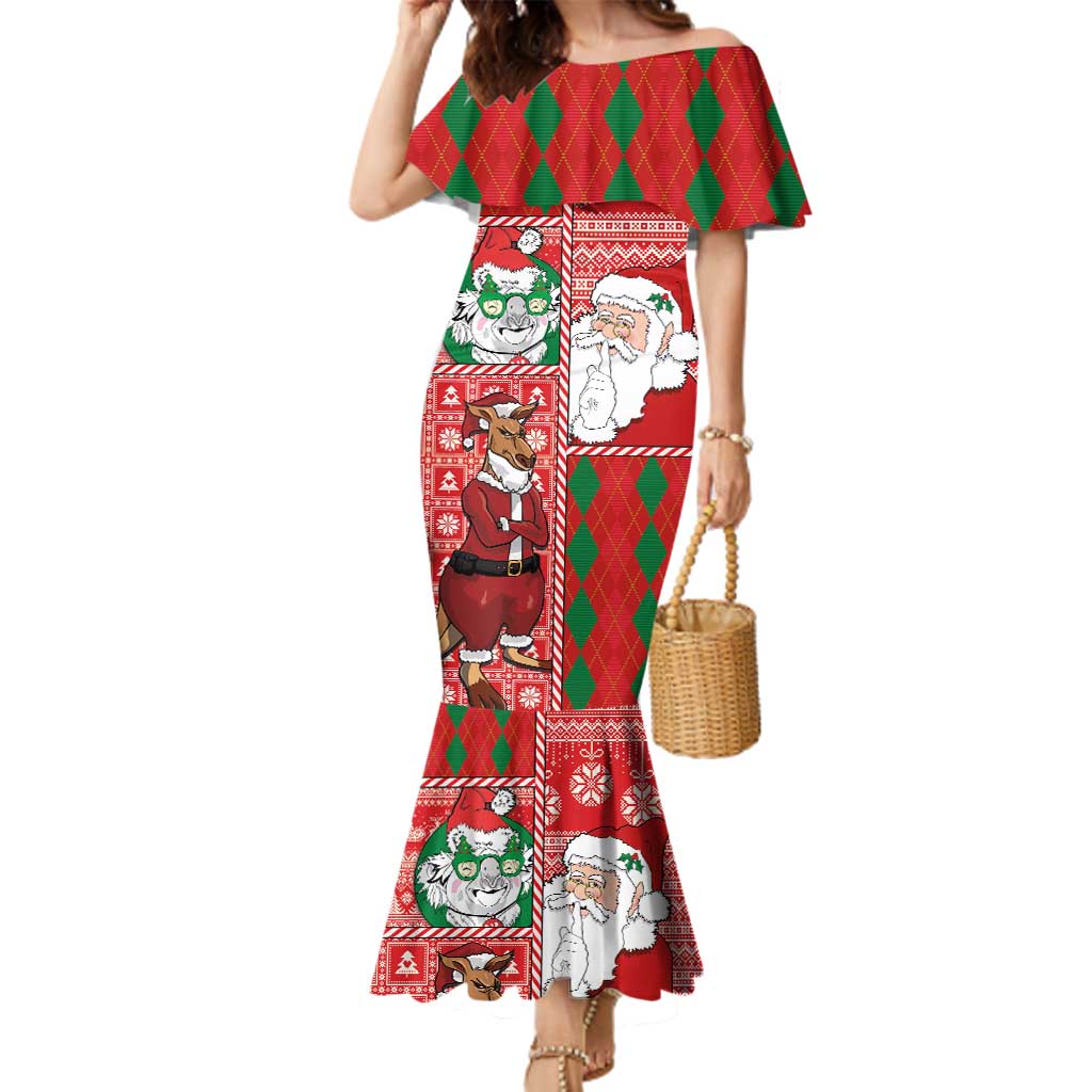 Australian Christmas Family Matching Mermaid Dress and Hawaiian Shirt - Santa Koala Kangaroo and Holiday Cheer - Wonder Print Shop