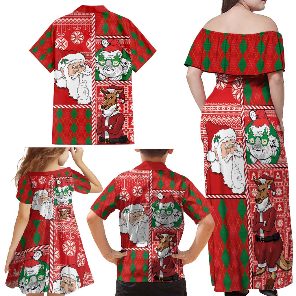Australian Christmas Family Matching Off Shoulder Maxi Dress and Hawaiian Shirt - Santa Koala Kangaroo and Holiday Cheer - Wonder Print Shop