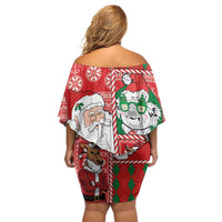 Australian Christmas Family Matching Off Shoulder Short Dress and Hawaiian Shirt - Santa Koala Kangaroo and Holiday Cheer - Wonder Print Shop