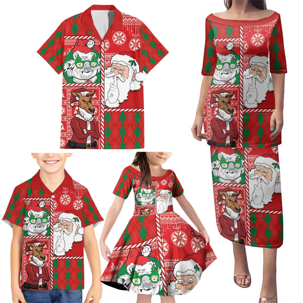 Australian Christmas Family Matching Puletasi and Hawaiian Shirt - Santa Koala Kangaroo and Holiday Cheer - Wonder Print Shop