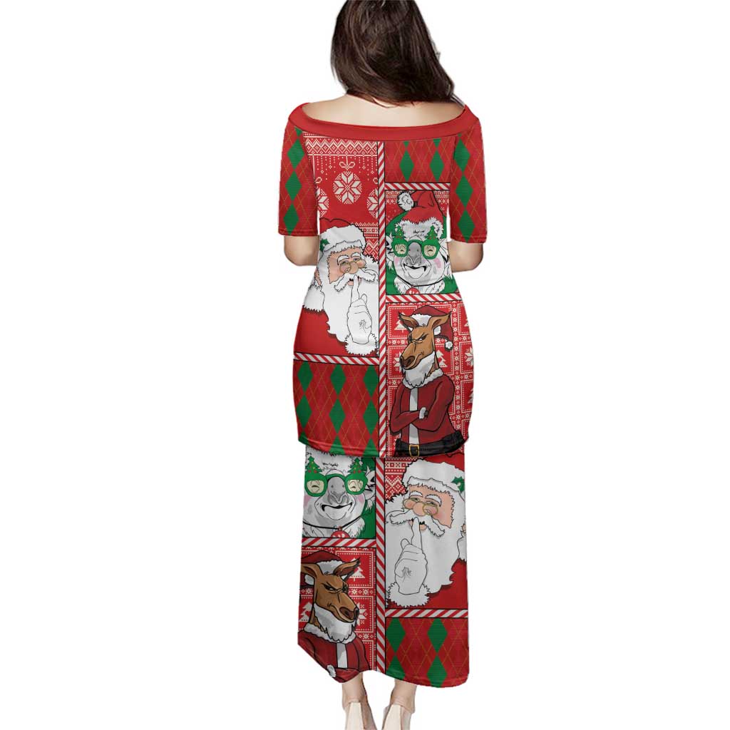 Australian Christmas Family Matching Puletasi and Hawaiian Shirt - Santa Koala Kangaroo and Holiday Cheer - Wonder Print Shop