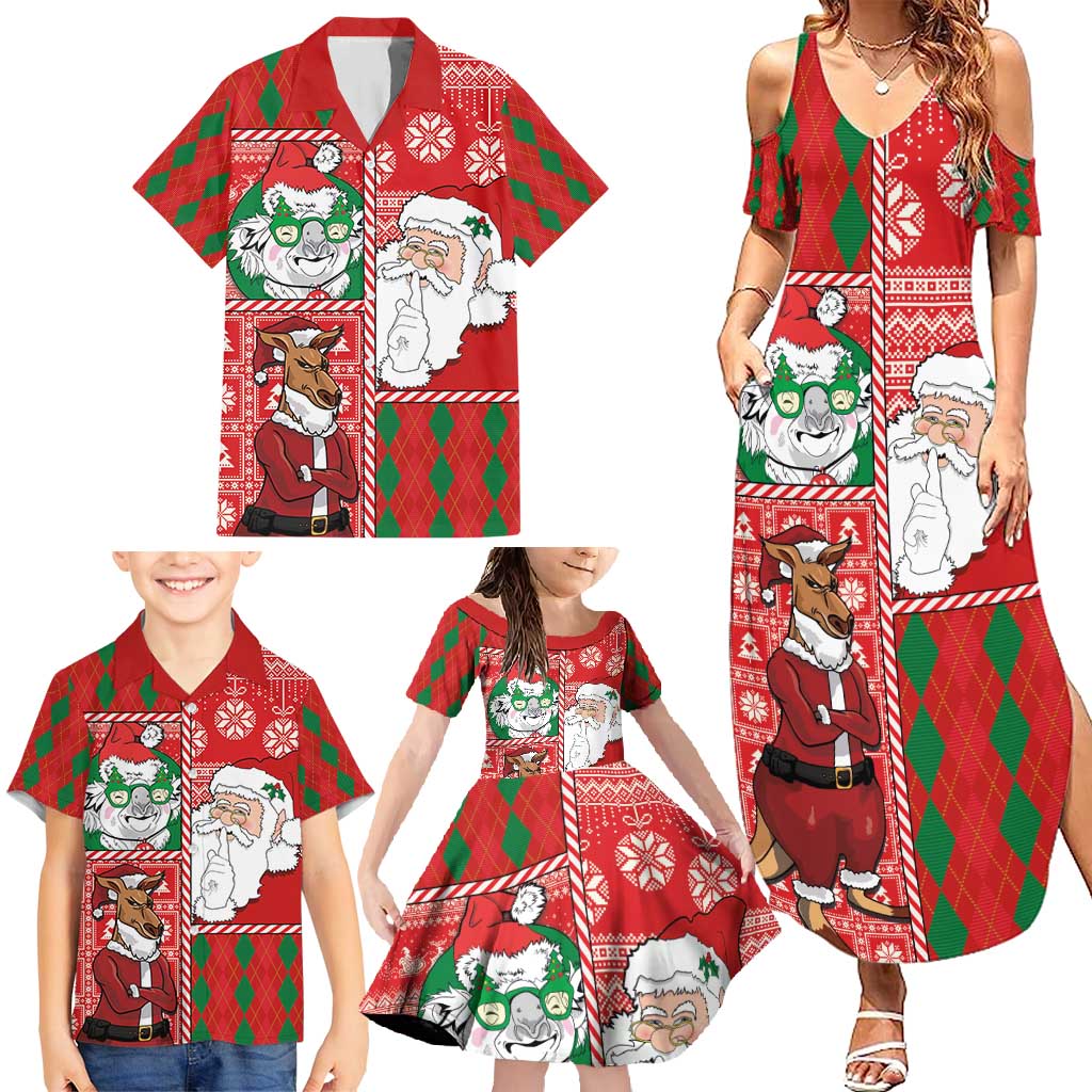 Australian Christmas Family Matching Summer Maxi Dress and Hawaiian Shirt - Santa Koala Kangaroo and Holiday Cheer - Wonder Print Shop