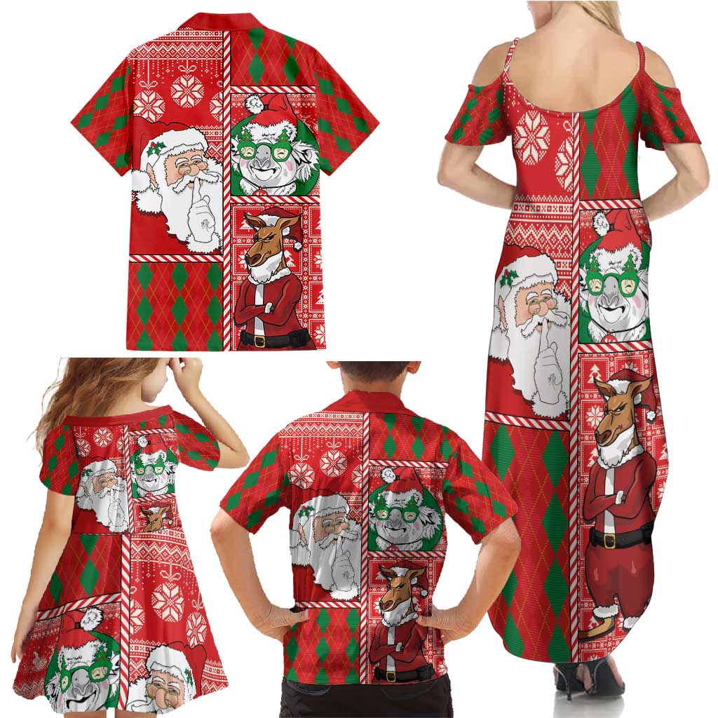Australian Christmas Family Matching Summer Maxi Dress and Hawaiian Shirt - Santa Koala Kangaroo and Holiday Cheer - Wonder Print Shop