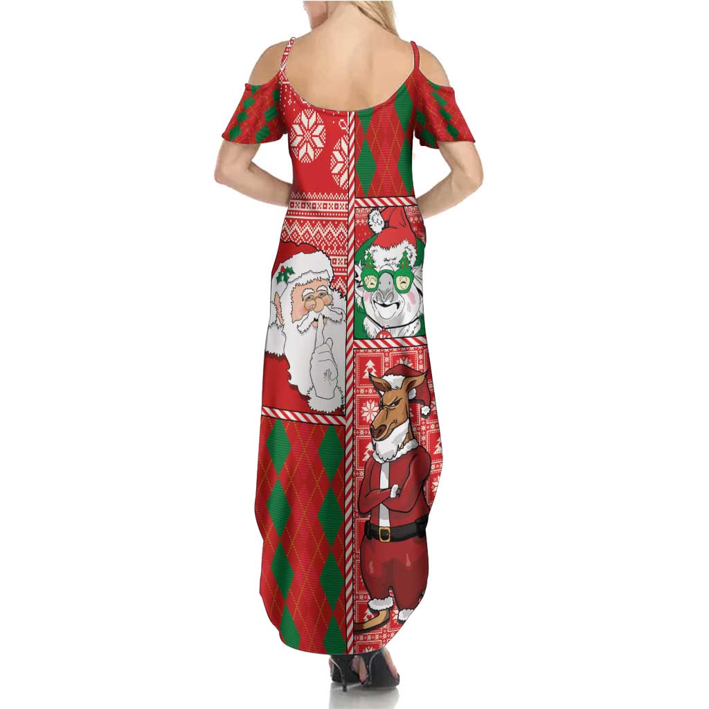 Australian Christmas Family Matching Summer Maxi Dress and Hawaiian Shirt - Santa Koala Kangaroo and Holiday Cheer - Wonder Print Shop