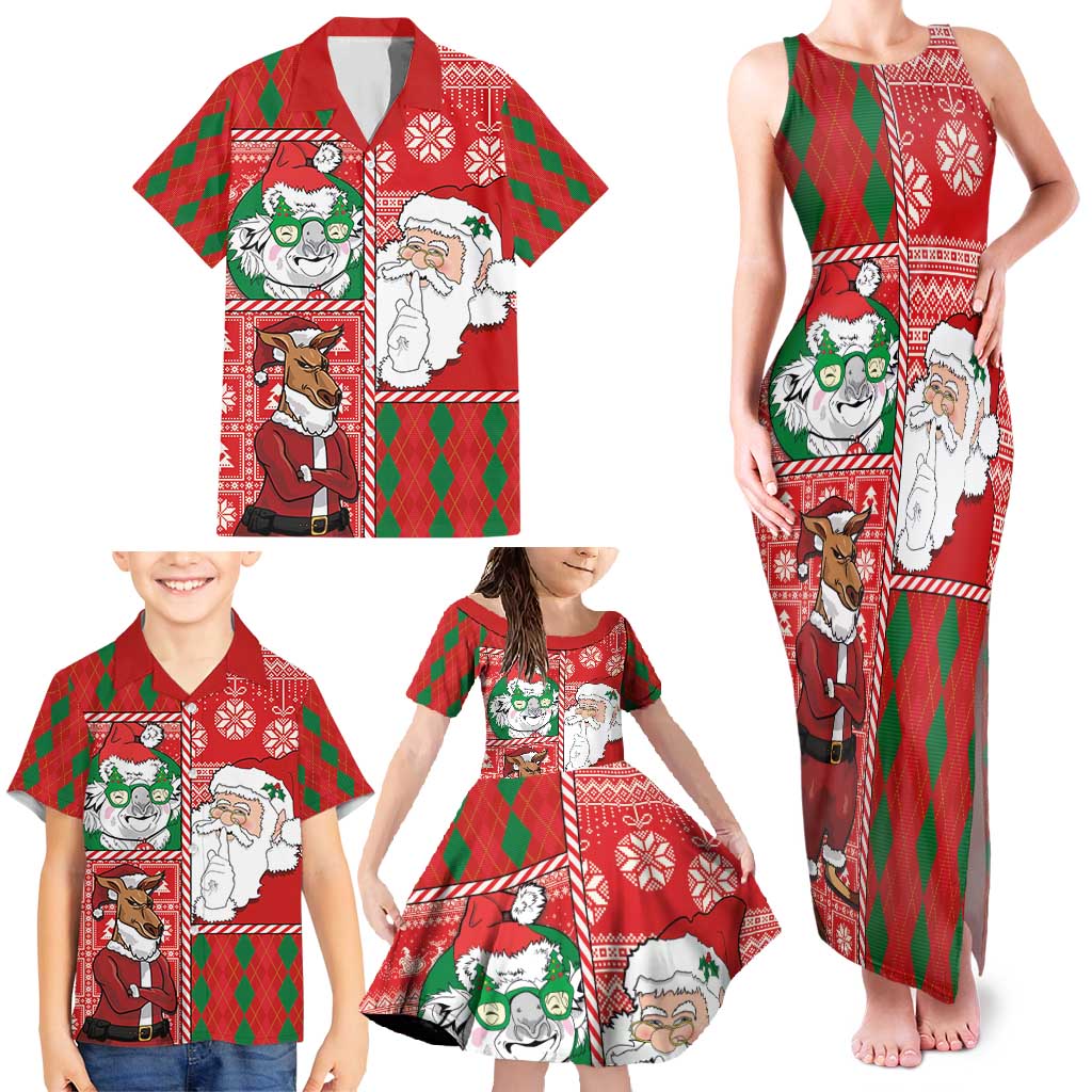 Australian Christmas Family Matching Tank Maxi Dress and Hawaiian Shirt - Santa Koala Kangaroo and Holiday Cheer - Wonder Print Shop