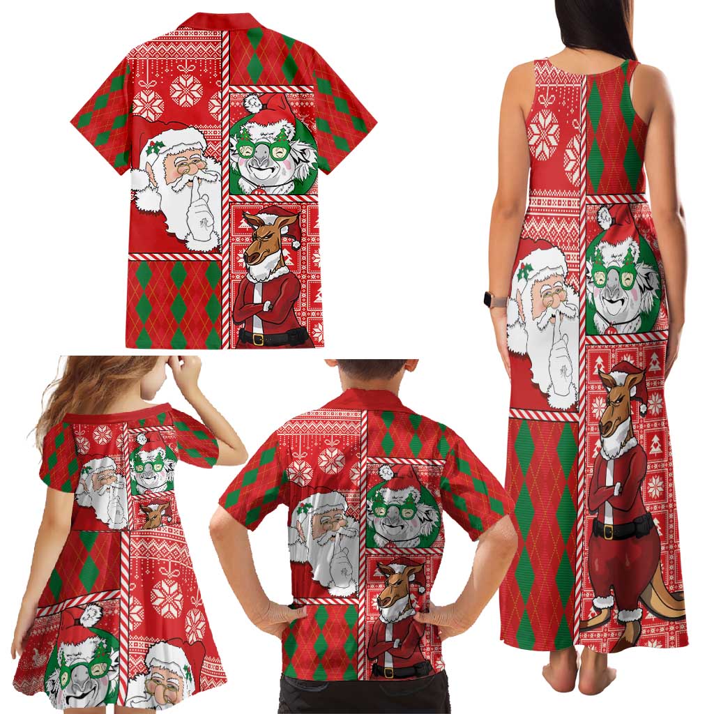 Australian Christmas Family Matching Tank Maxi Dress and Hawaiian Shirt - Santa Koala Kangaroo and Holiday Cheer - Wonder Print Shop