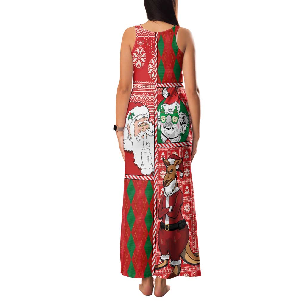Australian Christmas Family Matching Tank Maxi Dress and Hawaiian Shirt - Santa Koala Kangaroo and Holiday Cheer - Wonder Print Shop