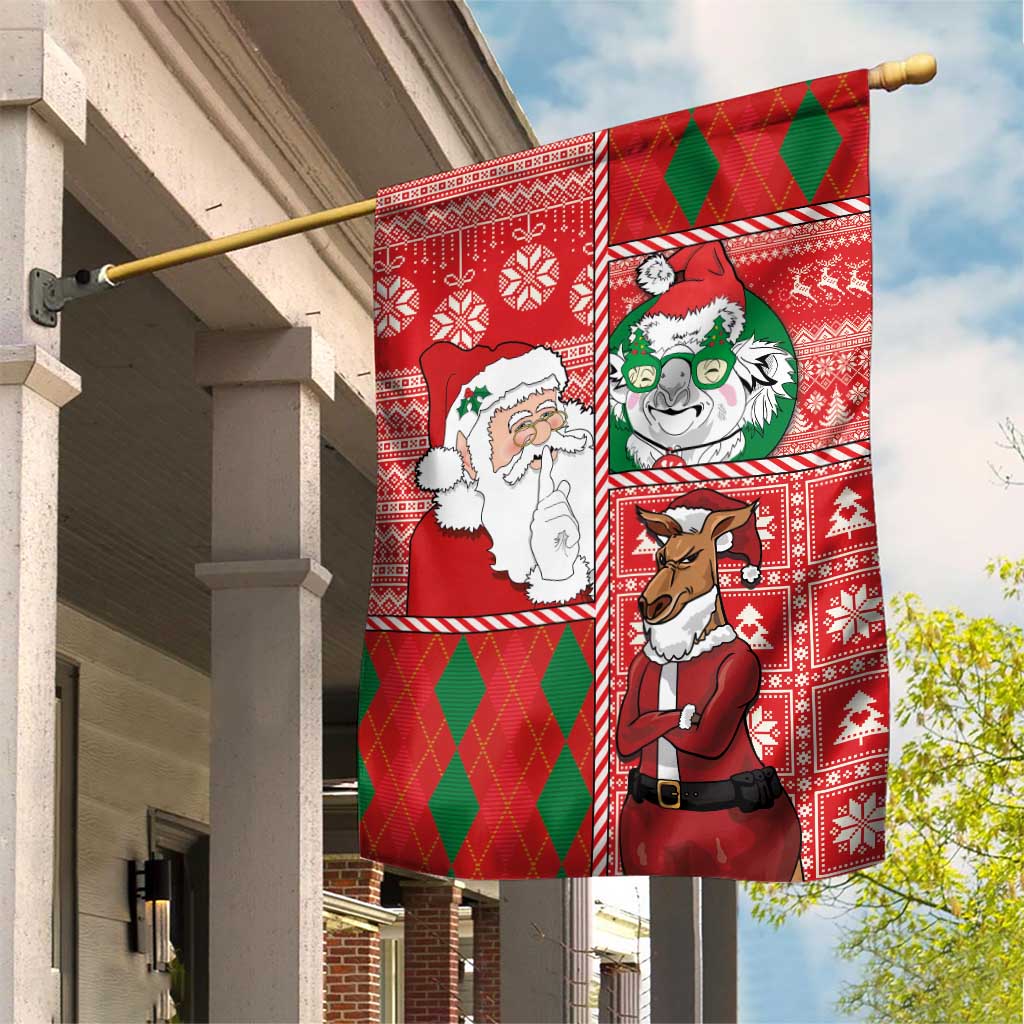 Australian Christmas Garden Flag - Santa Koala Kangaroo and Holiday Cheer - Wonder Print Shop