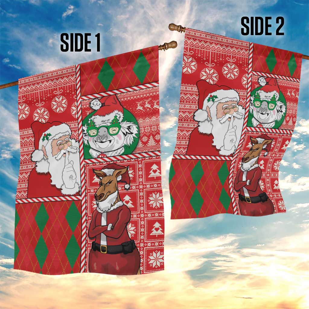 Australian Christmas Garden Flag - Santa Koala Kangaroo and Holiday Cheer - Wonder Print Shop
