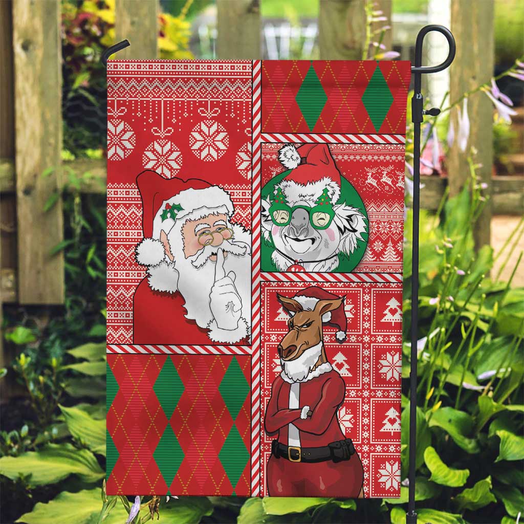 Australian Christmas Garden Flag - Santa Koala Kangaroo and Holiday Cheer - Wonder Print Shop