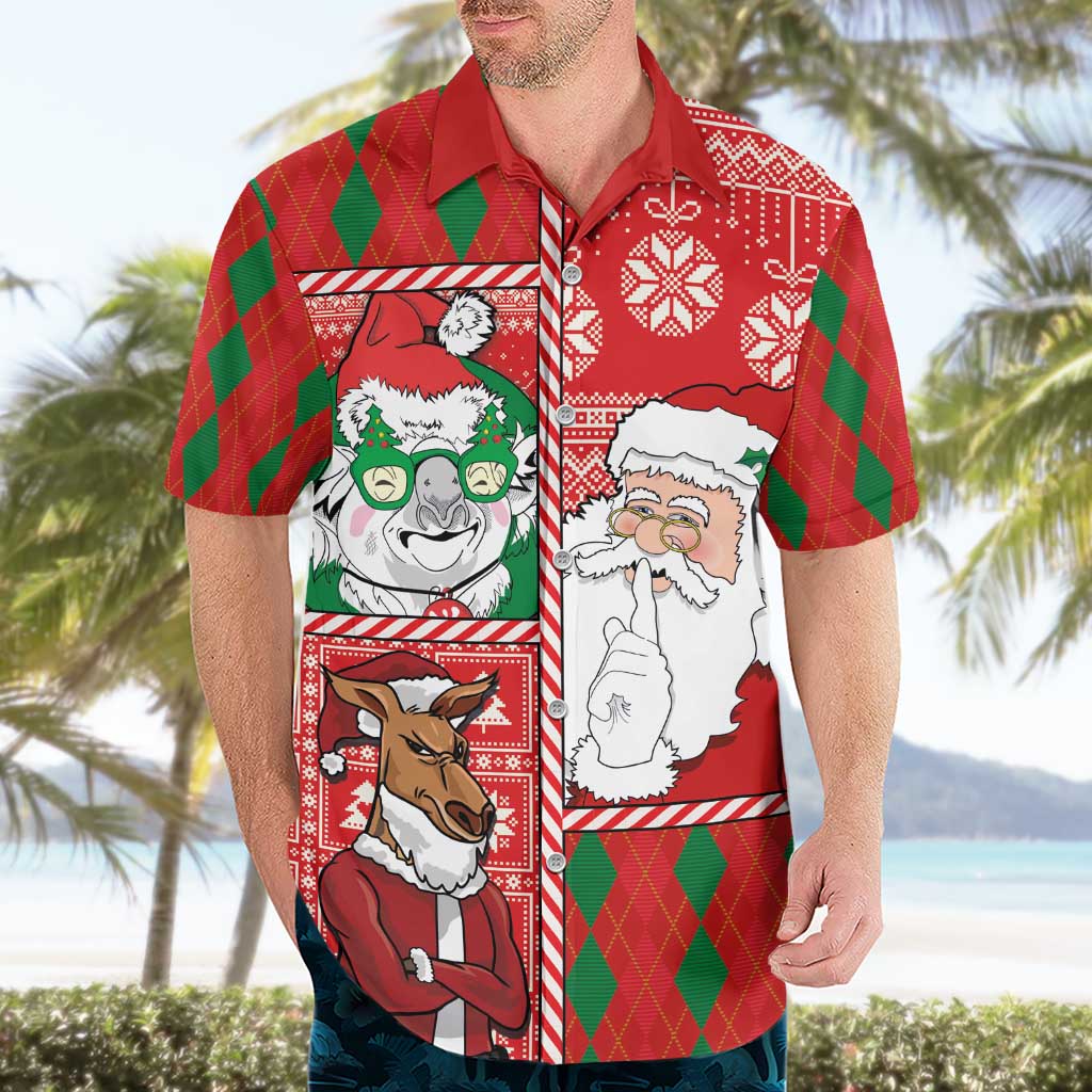 Australian Christmas Hawaiian Shirt - Santa Koala Kangaroo and Holiday Cheer - Wonder Print Shop