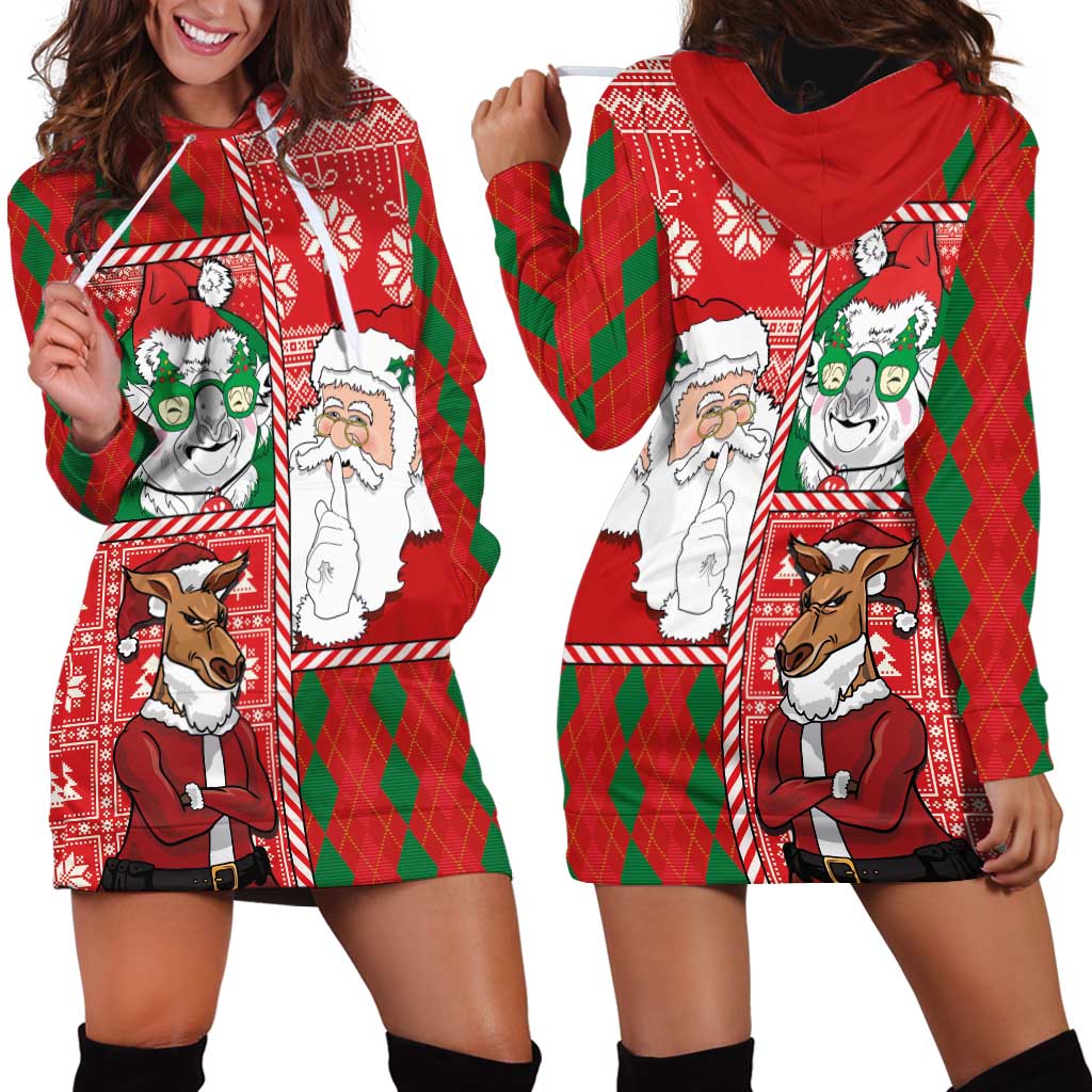 Australian Christmas Hoodie Dress - Santa Koala Kangaroo and Holiday Cheer - Wonder Print Shop