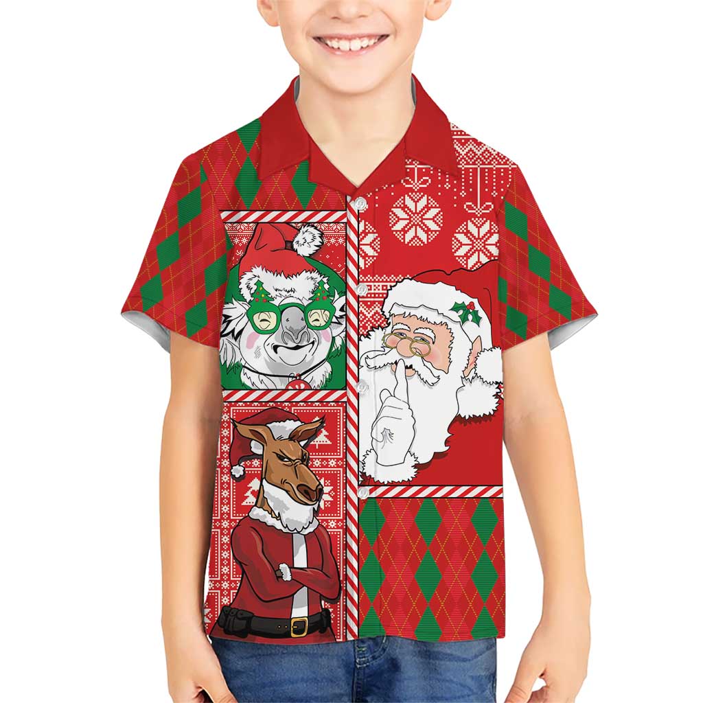 Australian Christmas Kid Hawaiian Shirt - Santa Koala Kangaroo and Holiday Cheer - Wonder Print Shop