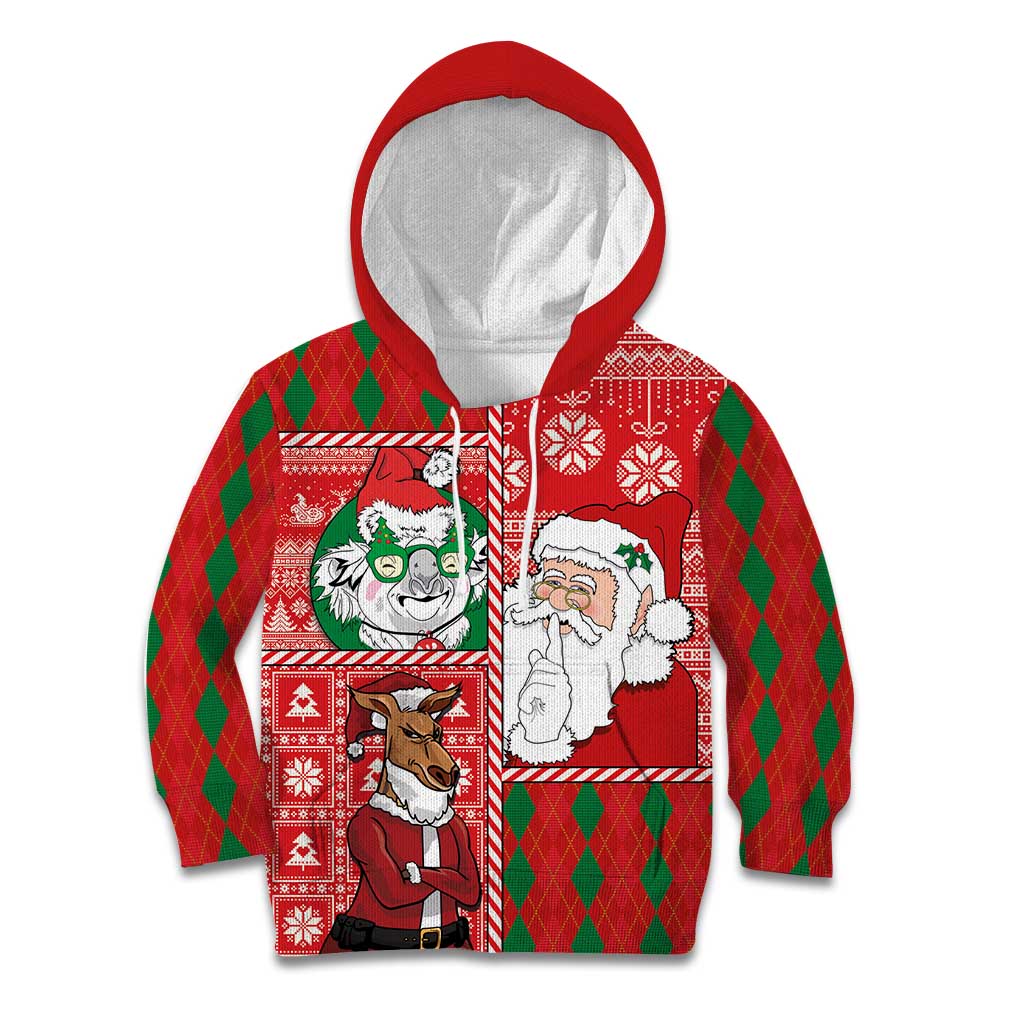 Australian Christmas Kid Hoodie - Santa Koala Kangaroo and Holiday Cheer - Wonder Print Shop