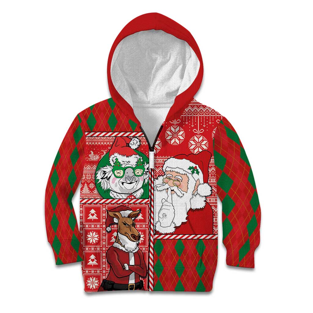 Australian Christmas Kid Hoodie - Santa Koala Kangaroo and Holiday Cheer - Wonder Print Shop