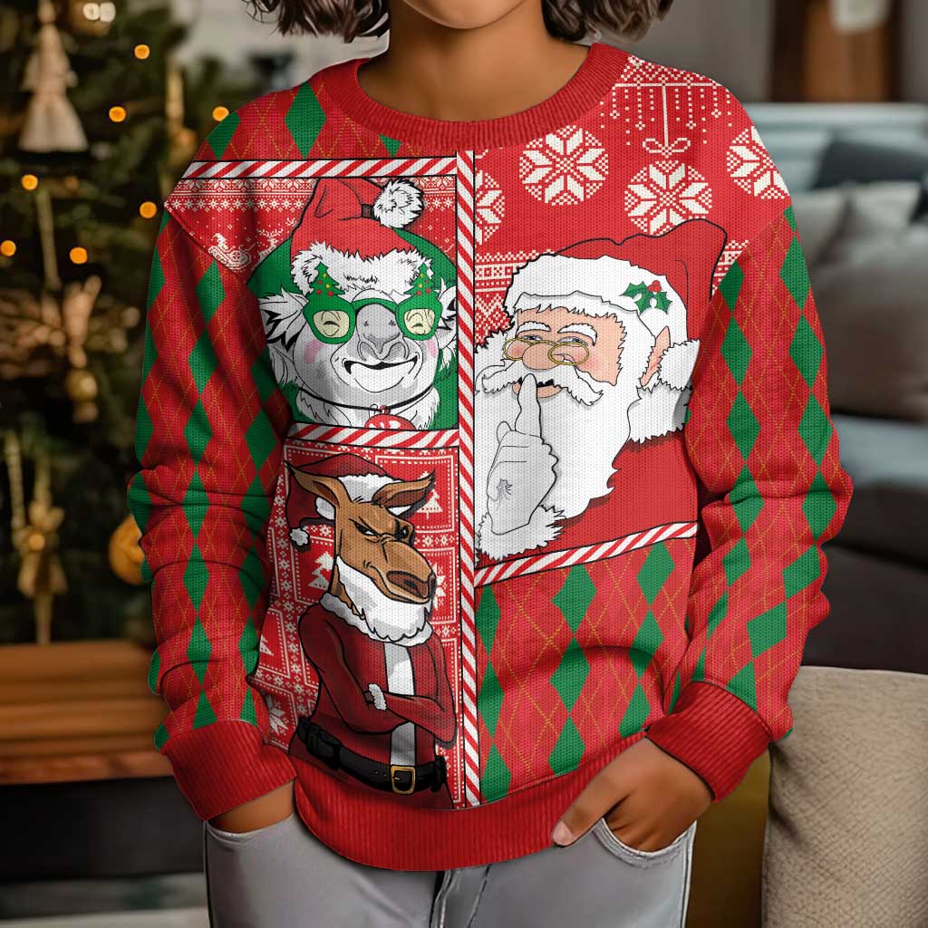 Australian Christmas Kid Ugly Christmas Sweater - Santa Koala Kangaroo and Holiday Cheer - Wonder Print Shop