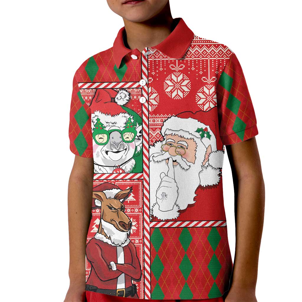 Australian Christmas Kid Polo Shirt - Santa Koala Kangaroo and Holiday Cheer - Wonder Print Shop