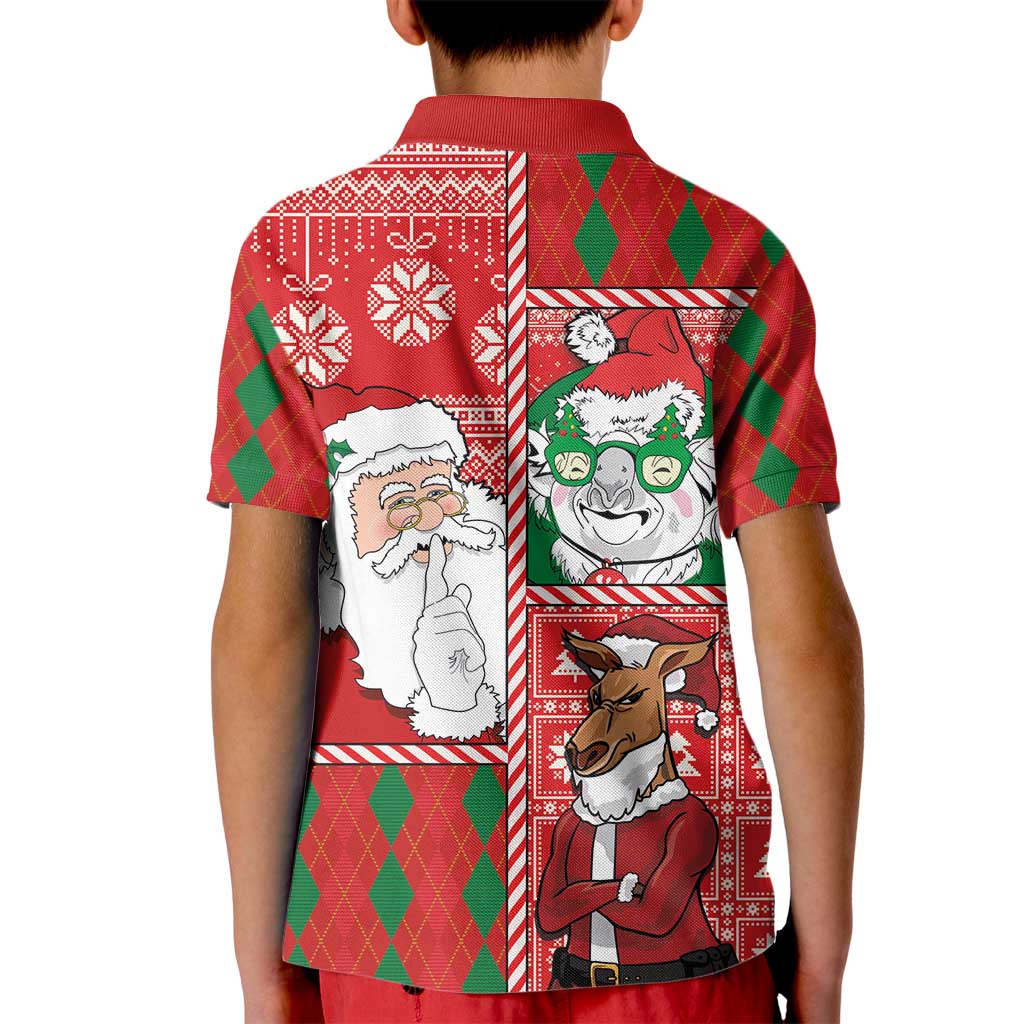 Australian Christmas Kid Polo Shirt - Santa Koala Kangaroo and Holiday Cheer - Wonder Print Shop