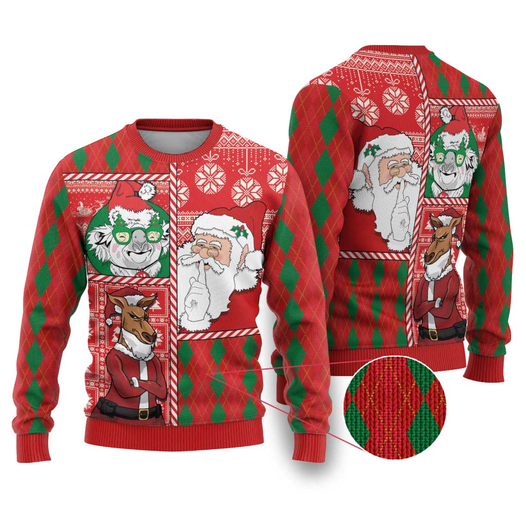 Australian Christmas Ugly Christmas Sweater - Santa Koala Kangaroo and Holiday Cheer - Wonder Print Shop