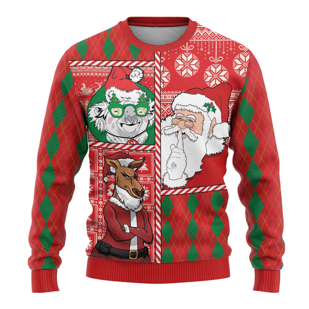 Australian Christmas Ugly Christmas Sweater - Santa Koala Kangaroo and Holiday Cheer - Wonder Print Shop