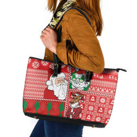 Australian Christmas Leather Tote Bag - Santa Koala Kangaroo and Holiday Cheer - Wonder Print Shop