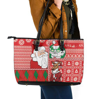 Australian Christmas Leather Tote Bag - Santa Koala Kangaroo and Holiday Cheer - Wonder Print Shop