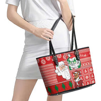 Australian Christmas Leather Tote Bag - Santa Koala Kangaroo and Holiday Cheer - Wonder Print Shop