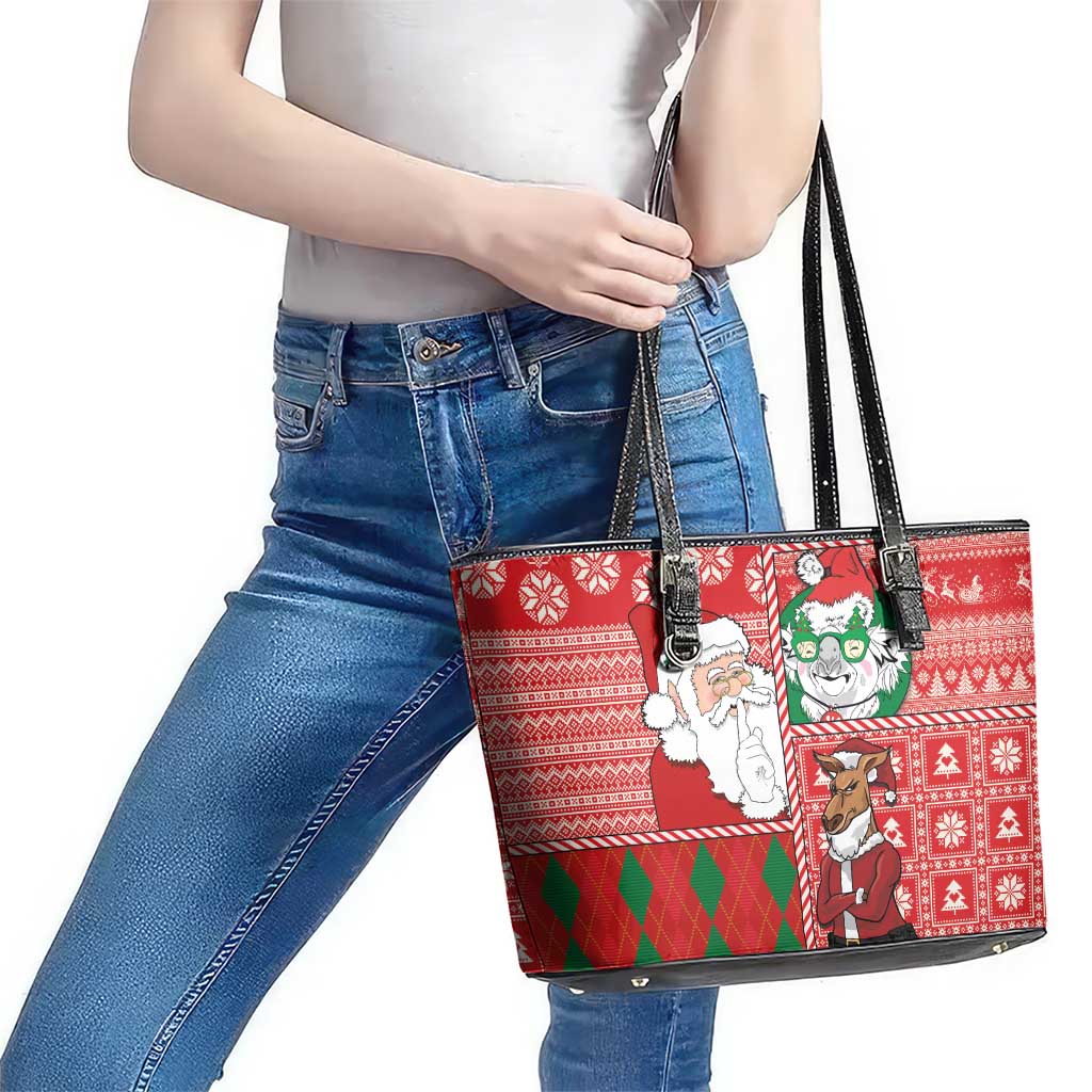 Australian Christmas Leather Tote Bag - Santa Koala Kangaroo and Holiday Cheer - Wonder Print Shop