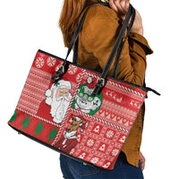 Australian Christmas Leather Tote Bag - Santa Koala Kangaroo and Holiday Cheer - Wonder Print Shop