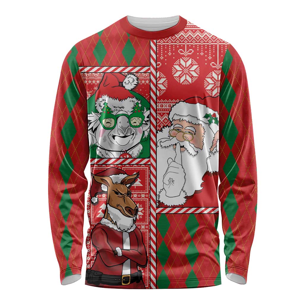 Australian Christmas Long Sleeve Shirt - Santa Koala Kangaroo and Holiday Cheer - Wonder Print Shop
