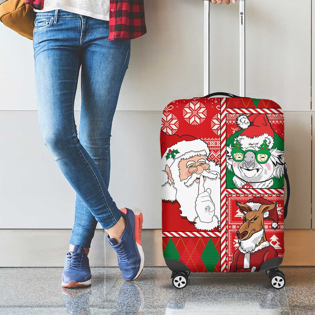 Australian Christmas Luggage Cover - Santa Koala Kangaroo and Holiday Cheer - Wonder Print Shop