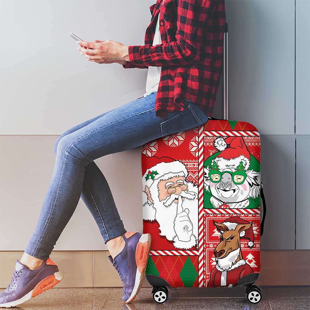Australian Christmas Luggage Cover - Santa Koala Kangaroo and Holiday Cheer - Wonder Print Shop