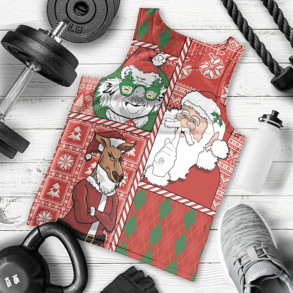 Australian Christmas Men Tank Top - Santa Koala Kangaroo and Holiday Cheer - Wonder Print Shop