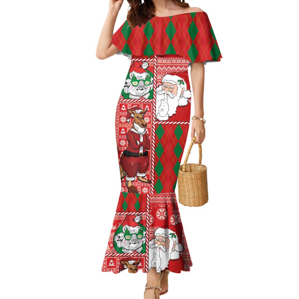 Australian Christmas Mermaid Dress - Santa Koala Kangaroo and Holiday Cheer - Wonder Print Shop