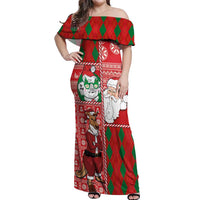 Australian Christmas Off Shoulder Maxi Dress - Santa Koala Kangaroo and Holiday Cheer - Wonder Print Shop
