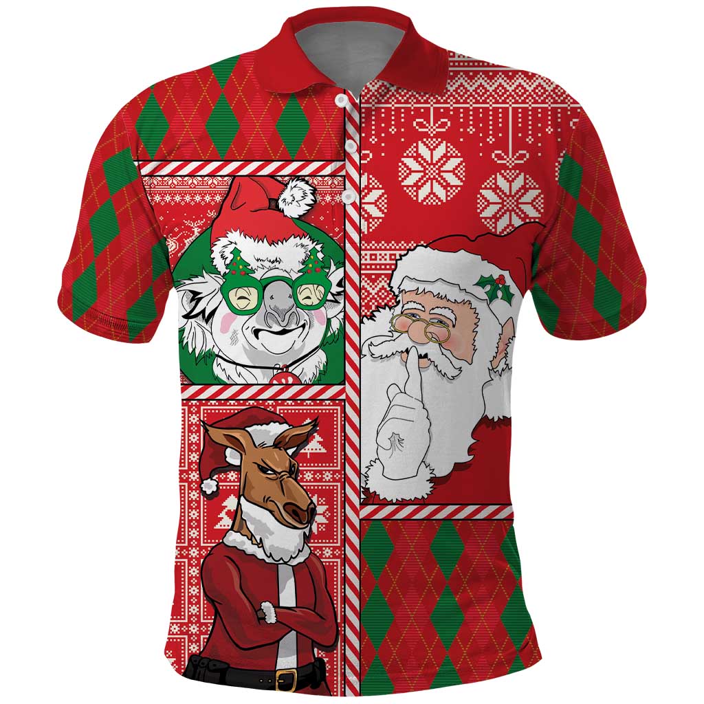 Australian Christmas Polo Shirt - Santa Koala Kangaroo and Holiday Cheer - Wonder Print Shop